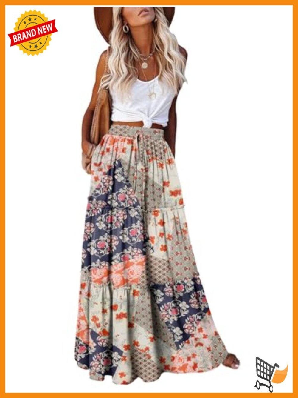High Waist Maxi Skirt with Pockets Boho Western Tiered Skirt